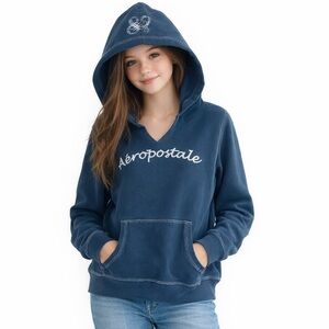 Vintage Y2K Aeropostale Hoodie Pullover Sweatshirt Spell Out Cursive Logo Size L